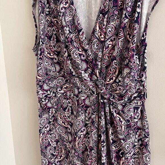 Lands End Faux Wrap Paisley Stretch Dress 3X Purple Plus Size V Neck Classic - Picture 9 of 12